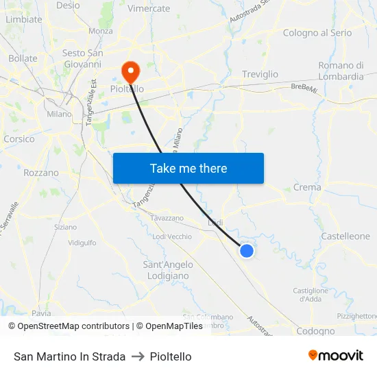 San Martino In Strada to Pioltello map