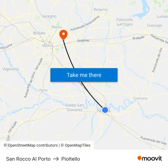 San Rocco Al Porto to Pioltello map