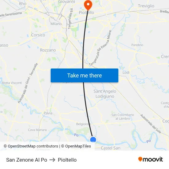 San Zenone al Po to Pioltello map