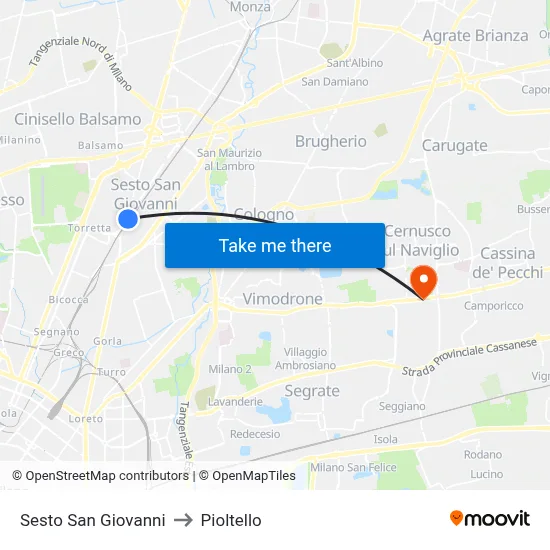 Sesto San Giovanni to Pioltello map