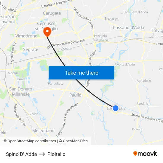 Spino D' Adda to Pioltello map