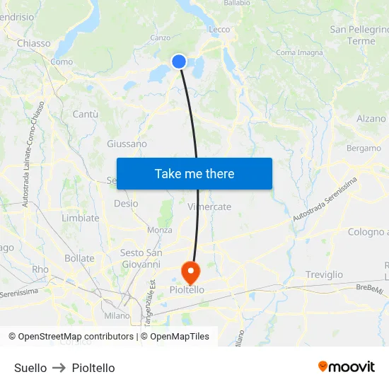 Suello to Pioltello map