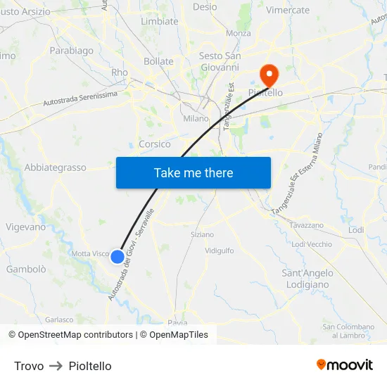 Trovo to Pioltello map