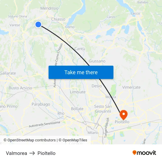 Valmorea to Pioltello map