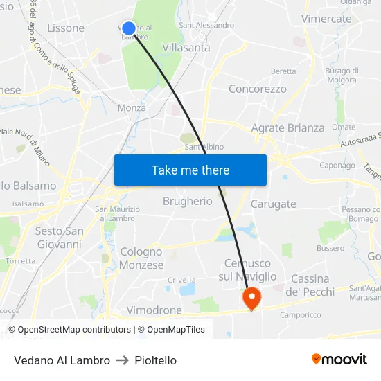 Vedano Al Lambro to Pioltello map