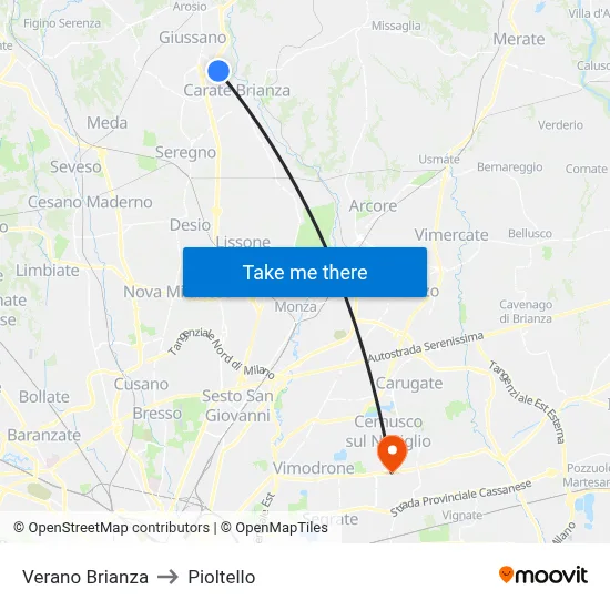 Verano Brianza to Pioltello map