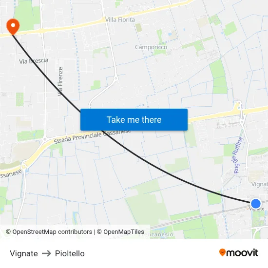 Vignate to Pioltello map