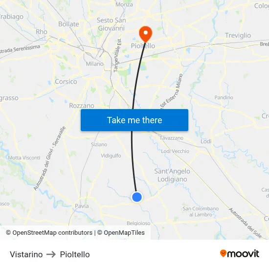 Vistarino to Pioltello map
