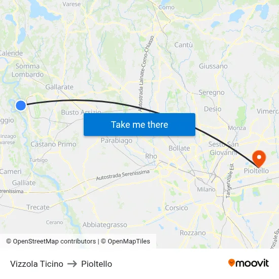 Vizzola Ticino to Pioltello map