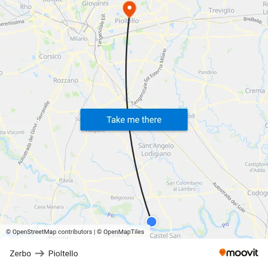 Zerbo to Pioltello map
