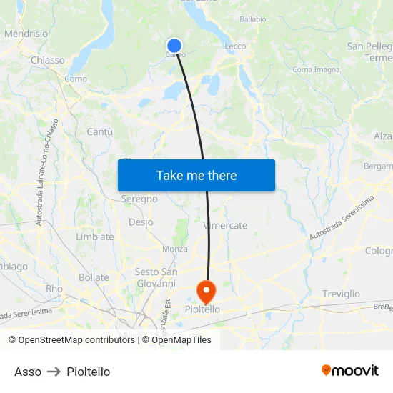 Asso to Pioltello map