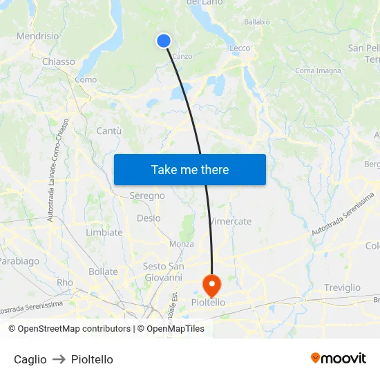 Caglio to Pioltello map