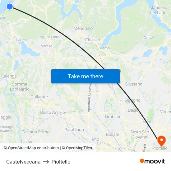 Castelveccana to Pioltello map