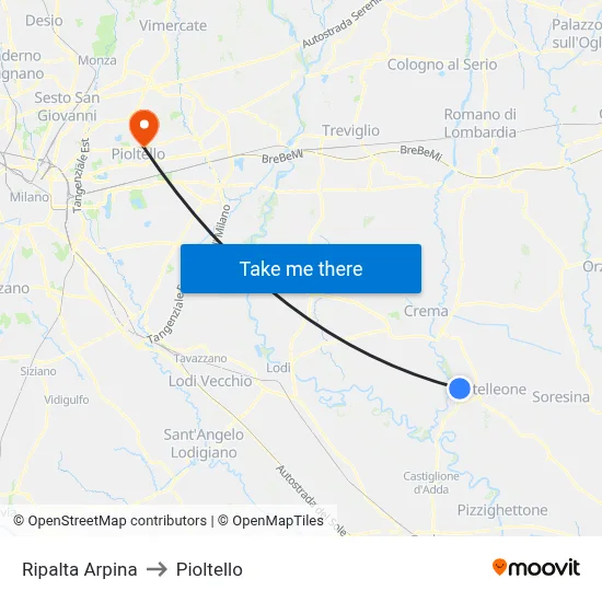 Ripalta Arpina to Pioltello map