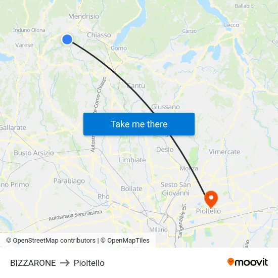 BIZZARONE to Pioltello map