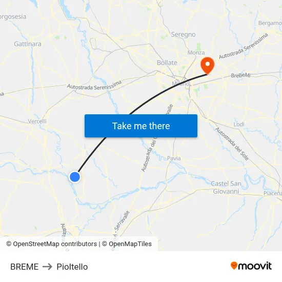 Breme to Pioltello map