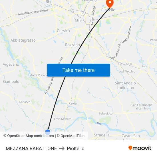 Mezzana Rabattone to Pioltello map