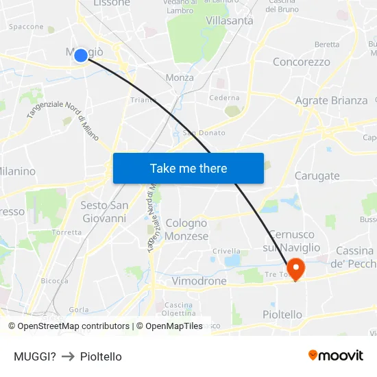 Muggiò to Pioltello map