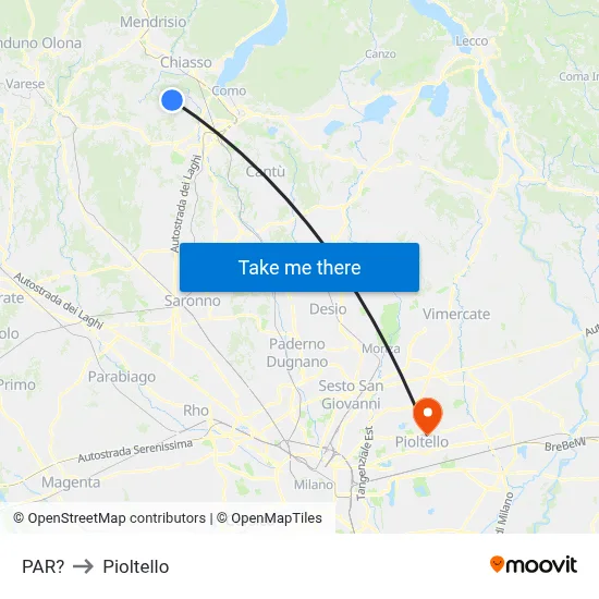 Parre to Pioltello map