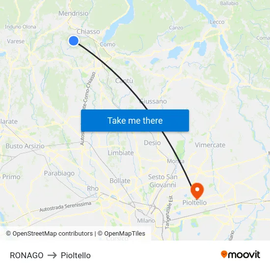 RONAGO to Pioltello map