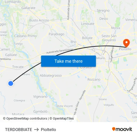 TERDOBBIATE to Pioltello map