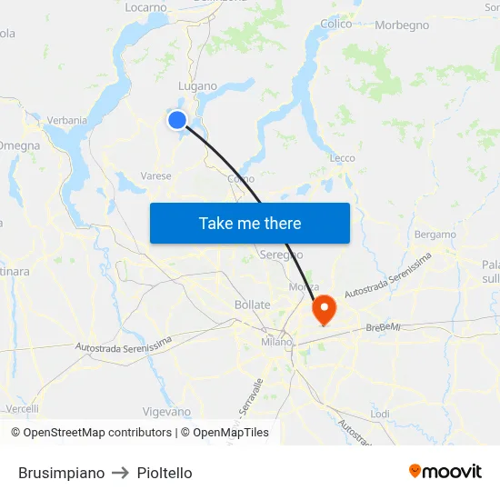 Brusimpiano to Pioltello map