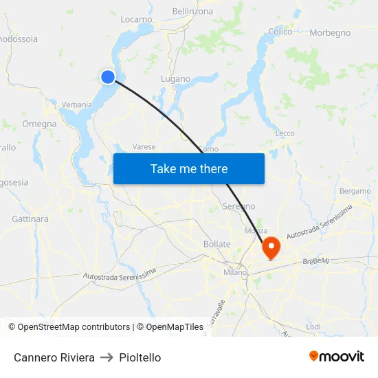 Cannero Riviera to Pioltello map