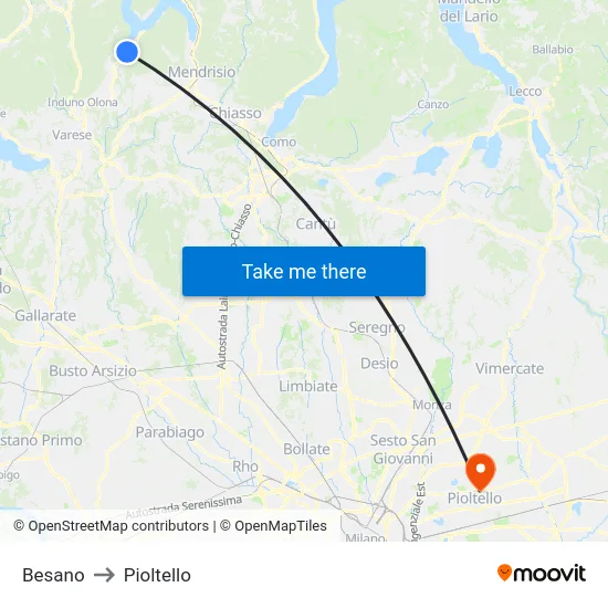 Besano to Pioltello map