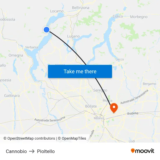 Cannobio to Pioltello map