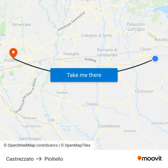 Castrezzato to Pioltello map