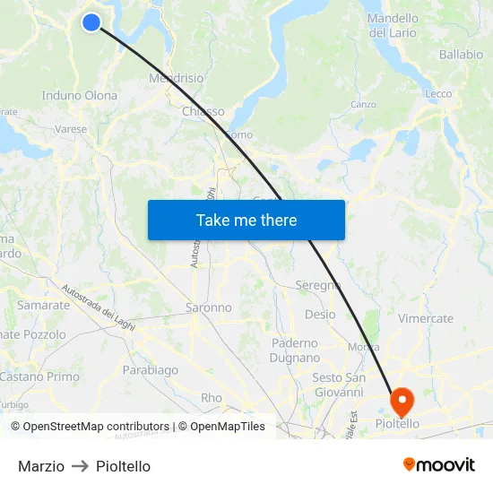 Marzio to Pioltello map