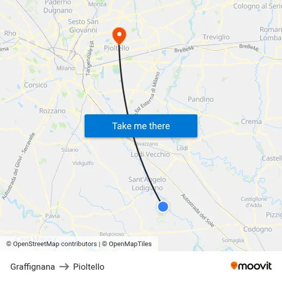 Graffignana to Pioltello map