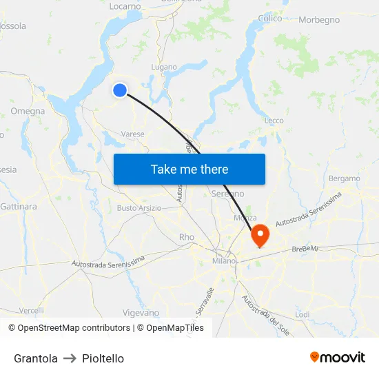 Grantola to Pioltello map