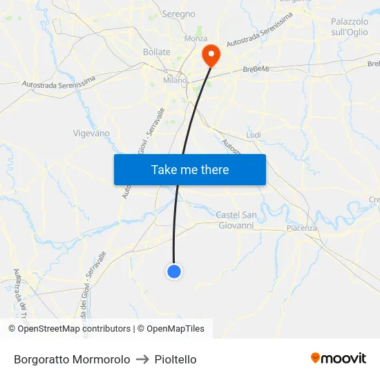 Borgoratto Mormorolo to Pioltello map