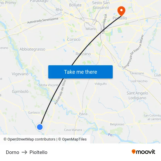 Dorno to Pioltello map