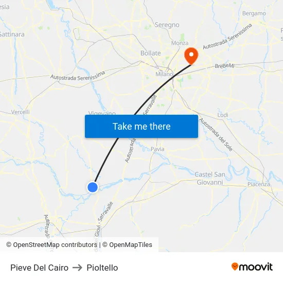 Pieve Del Cairo to Pioltello map