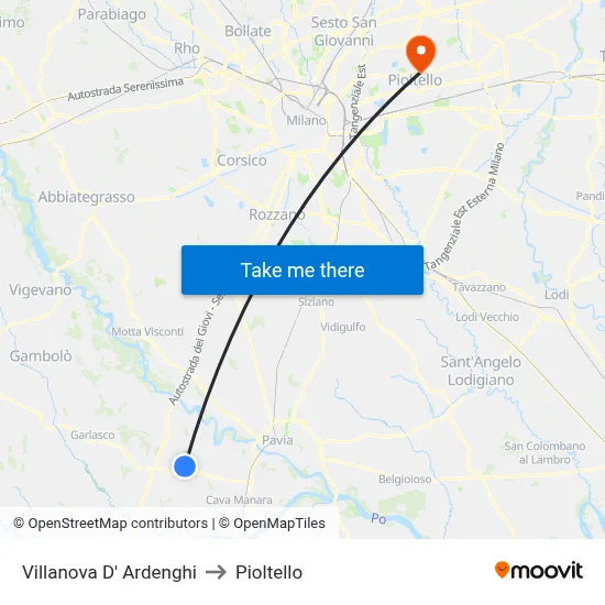 Villanova d'Ardenghi to Pioltello map