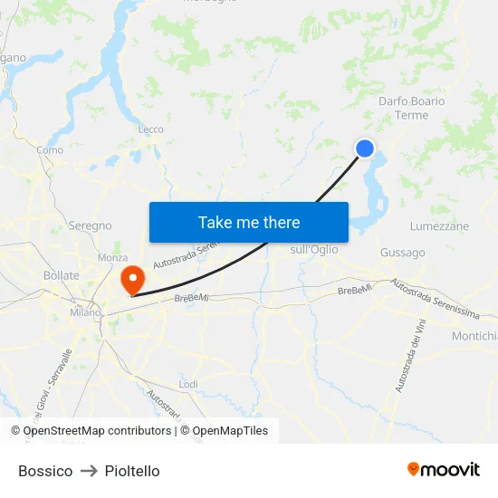 Bossico to Pioltello map