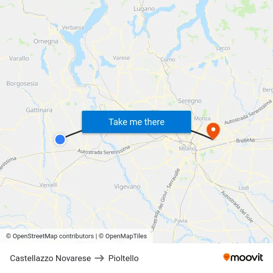 Castellazzo Novarese to Pioltello map