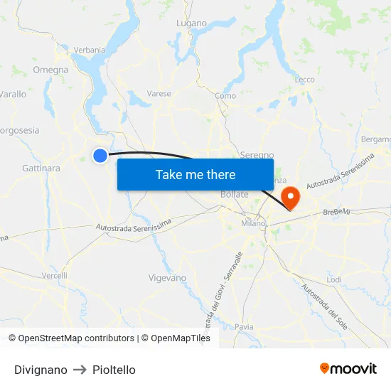 Divignano to Pioltello map