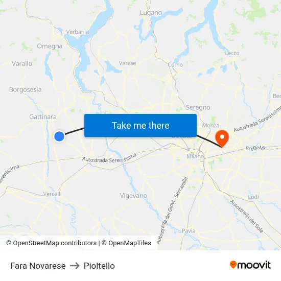 Fara Novarese to Pioltello map