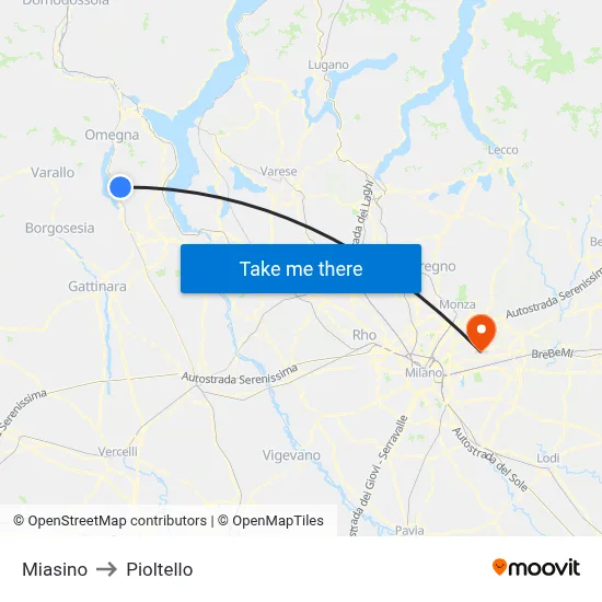 Miasino to Pioltello map