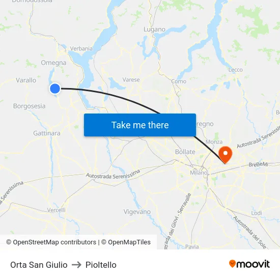 Orta San Giulio to Pioltello map