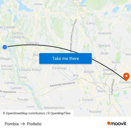 Pombia to Pioltello map