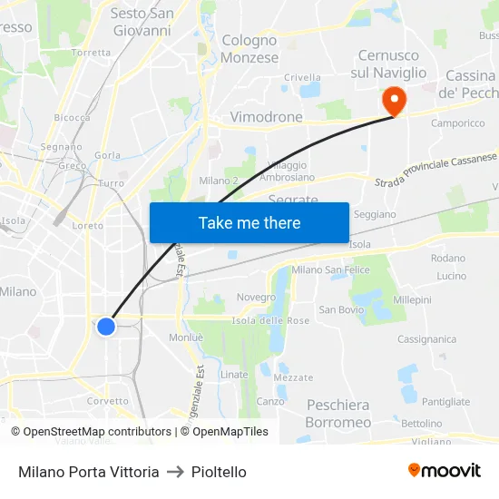 Milan Porta Vittoria to Pioltello map