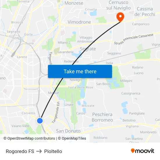 Rogoredo FS to Pioltello map