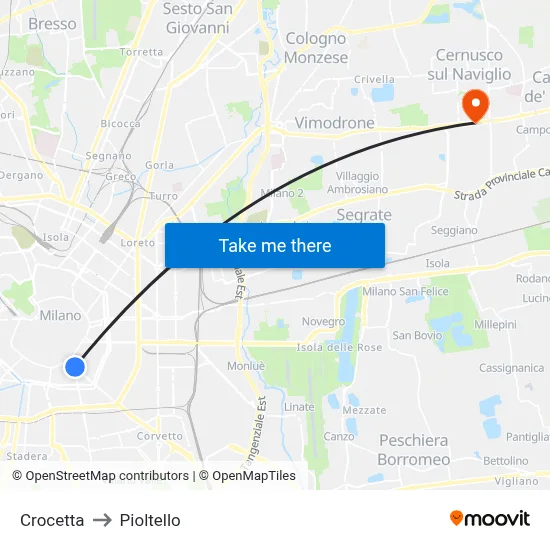 Crocetta to Pioltello map