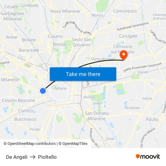 De Angeli to Pioltello map
