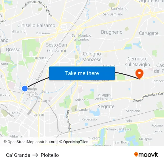 Ca' Granda to Pioltello map