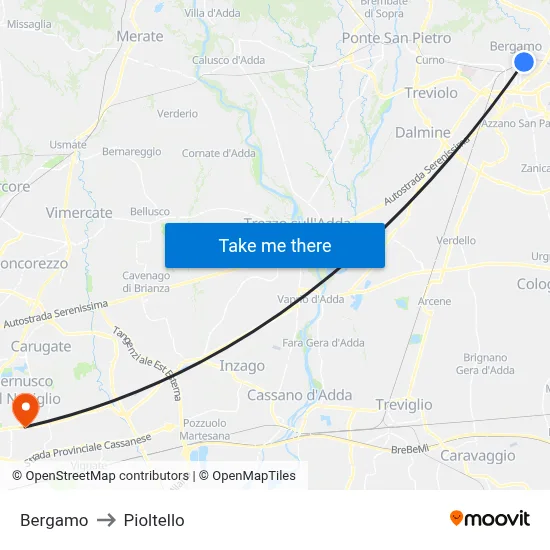 Bergamo to Pioltello map